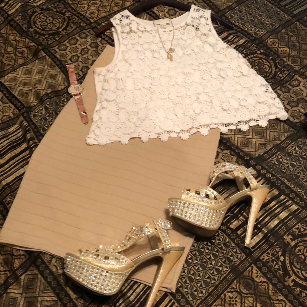 Gold rhinestone embellished 6” platform heels